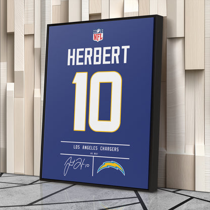 Justin Herbert Chargers Jersey Canvas Print | Wall Art Decor