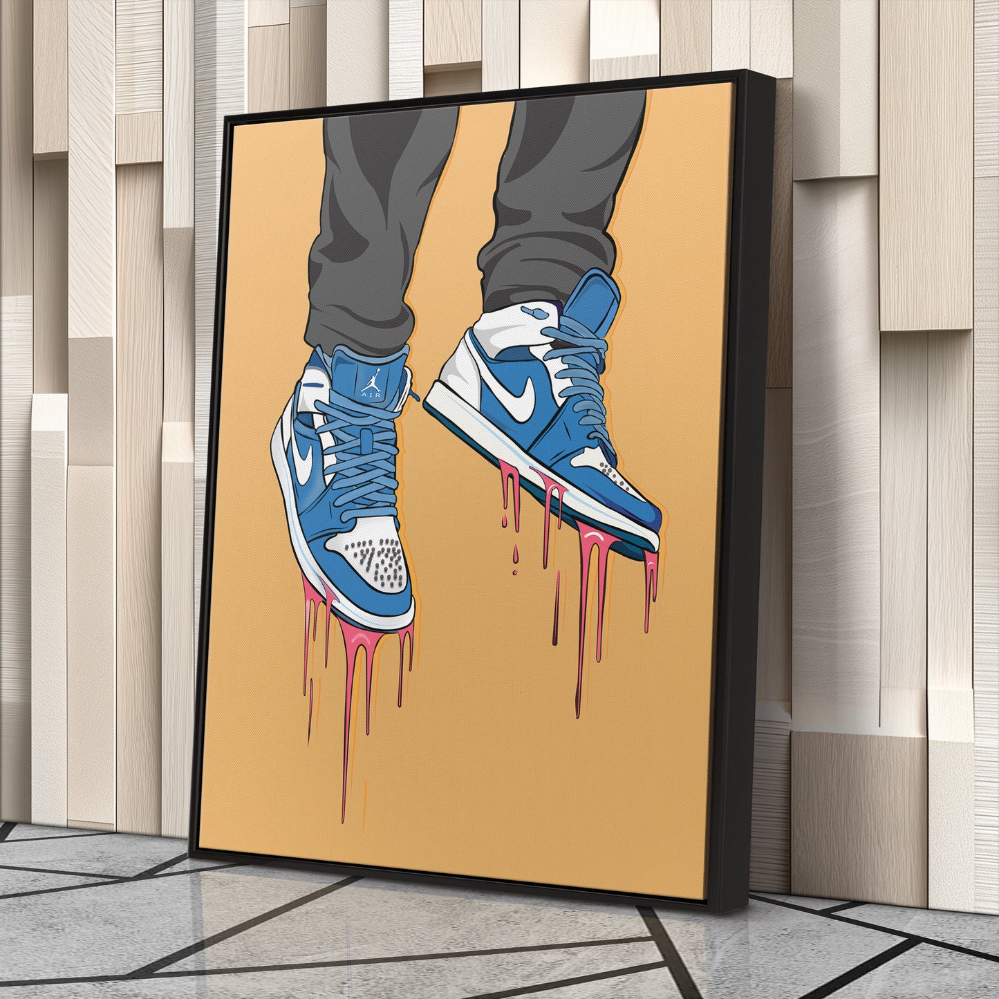 Air Jordan 1 Mid Blue White Canvas Print | Sneakerhead Wall Art