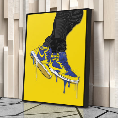 Air Jordan 1 Mid Blue Yellow Canvas Print | Sneakerhead Wall Art