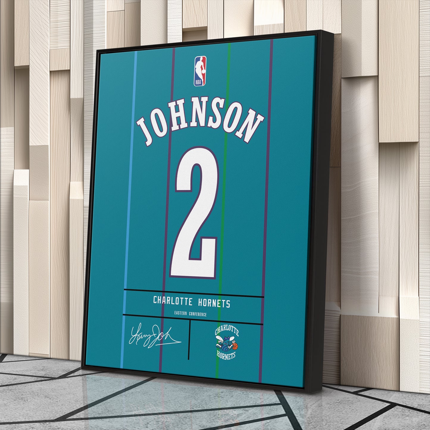 Larry Johnson Charlotte Hornets Jersey Canvas Wall Art