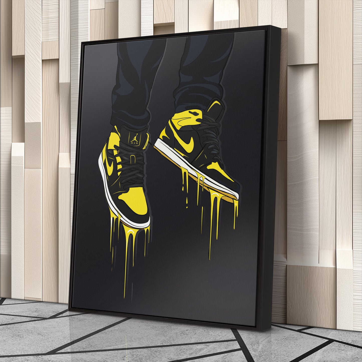 Air Jordan 1 Mid Black Yellow Poster Canvas Print | Sneakerhead Wall Art