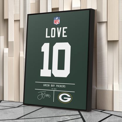 Jordan Love Packers Jersey Canvas Print | Wall Art Decor
