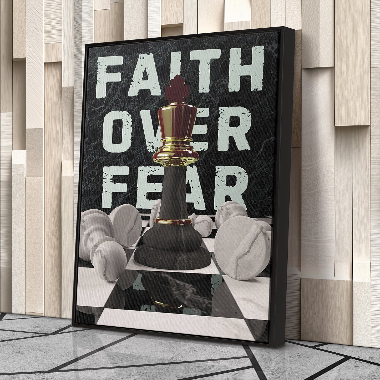 Faith Over Fear Chess Canvas Print | Inspirational Strategy Wall Art