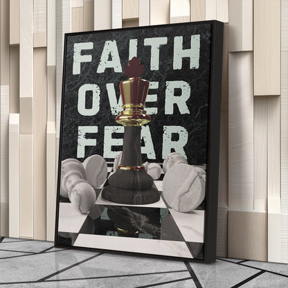 Faith Over Fear Chess Canvas Print | Inspirational Strategy Wall Art