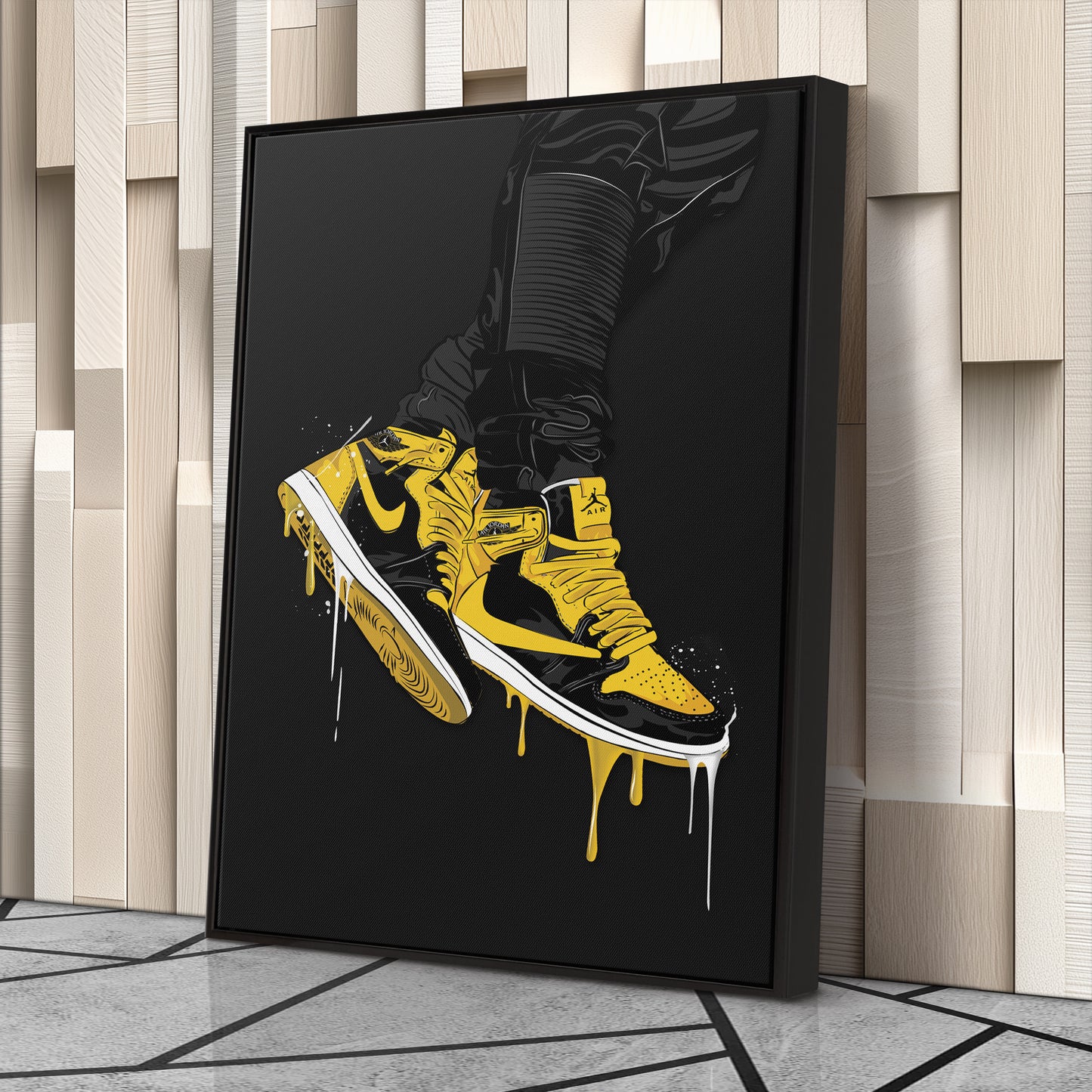 Air Jordan 1 Mid Black Yellow Canvas Print | Sneakerhead Wall Art