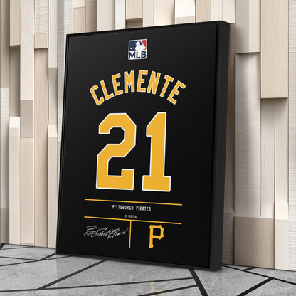 Roberto Clemente Pittsburgh Pirates Black Jersey Canvas Wall Art
