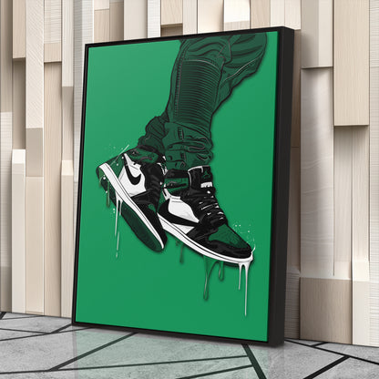 Air Jordan 1 Mid Green White Black Canvas Print | Sneakerhead Wall Art