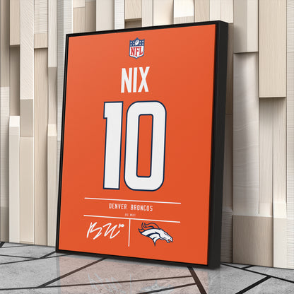 Bo Nix Denver Broncos Jersey Canvas Wall Art