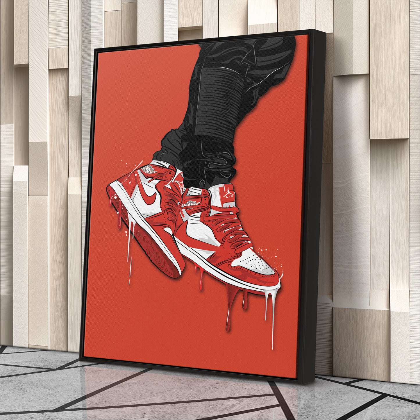 Air Jordan 1 Mid Red White Canvas Print | Sneakerhead Wall Art