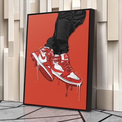Air Jordan 1 Mid Red White Canvas Print | Sneakerhead Wall Art