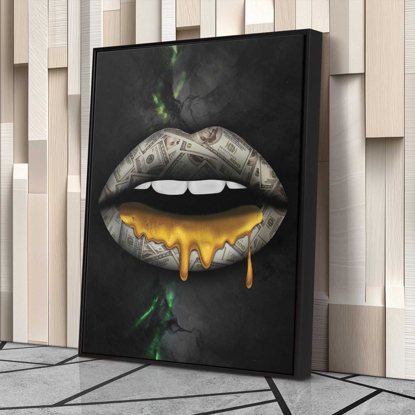 Gold Lips Dollar Canvas Print | Luxury Wall Art Decor