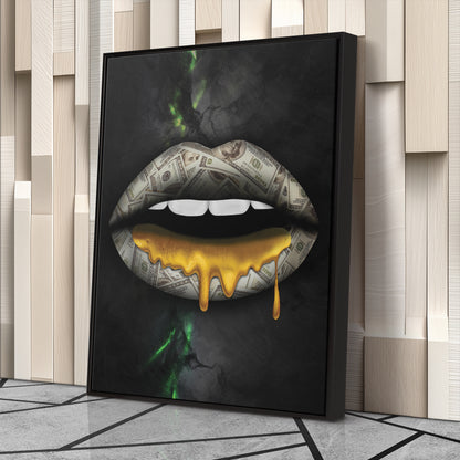 Gold Lips Dollar Canvas Print | Luxury Wall Art Decor