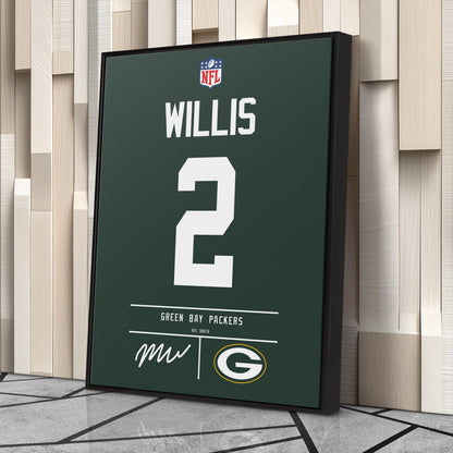 Malik Willis Green Bay Packers Jersey Canvas Wall Art