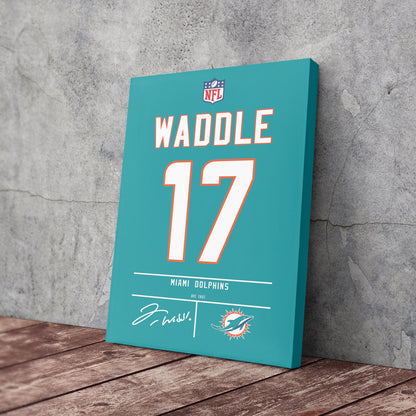 Jaylen Waddle Dolphins Jersey Canvas Print | Wall Art Decor