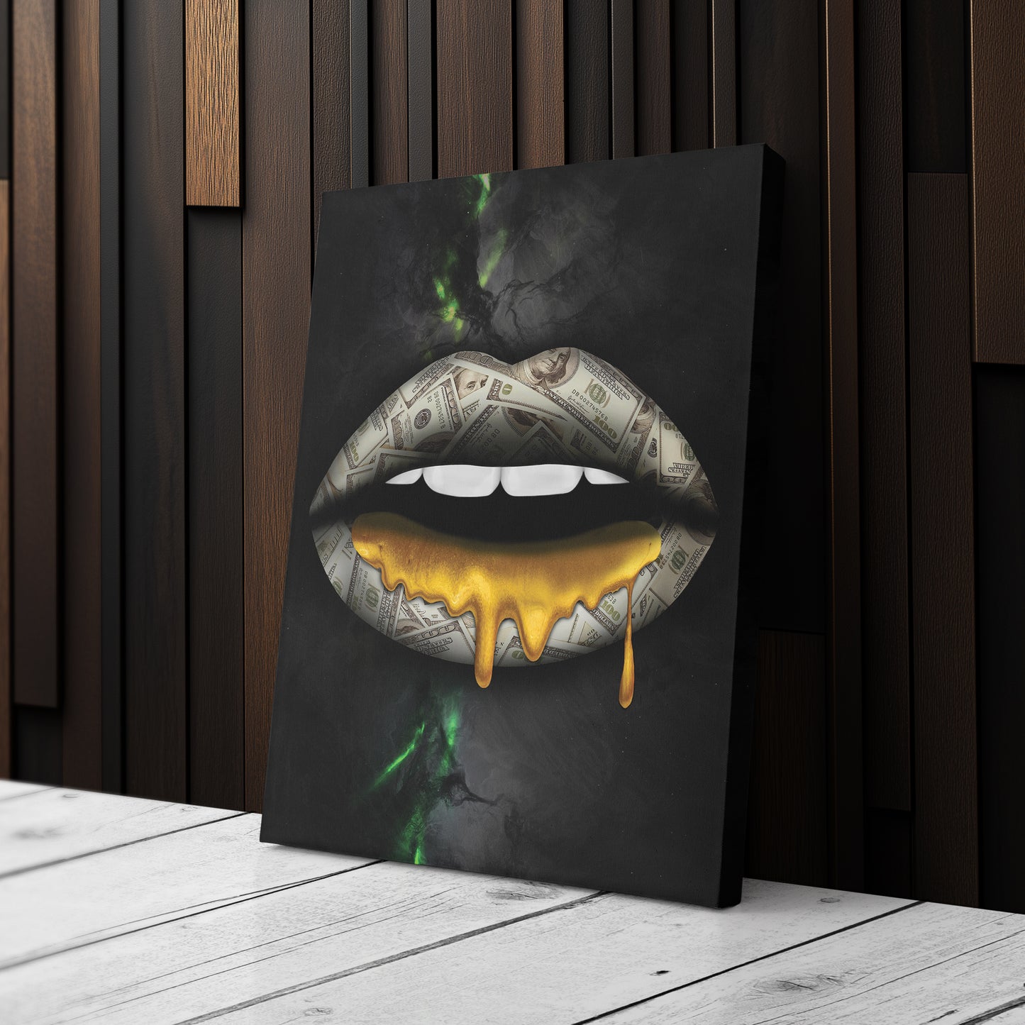 Gold Lips Dollar Canvas Print | Luxury Wall Art Decor