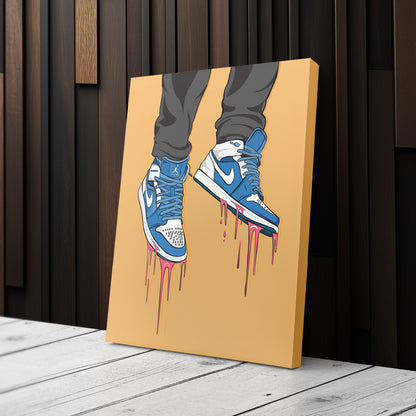 Air Jordan 1 Mid Blue White Canvas Print | Sneakerhead Wall Art