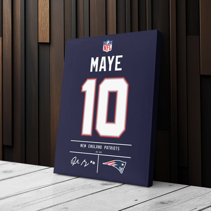Drake Maye New England Patriots Jersey Canvas Wall Art