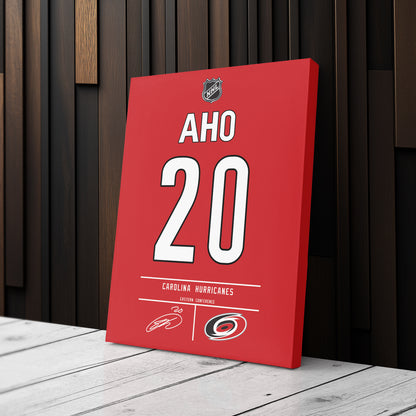 Sebastian Aho Hurricanes Jersey Canvas Print | Wall Art Decor