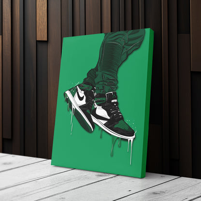 Air Jordan 1 Mid Green White Black Canvas Print | Sneakerhead Wall Art