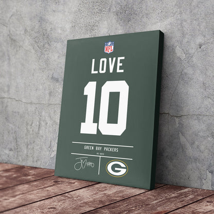 Jordan Love Packers Jersey Canvas Print | Wall Art Decor