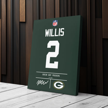 Malik Willis Green Bay Packers Jersey Canvas Wall Art
