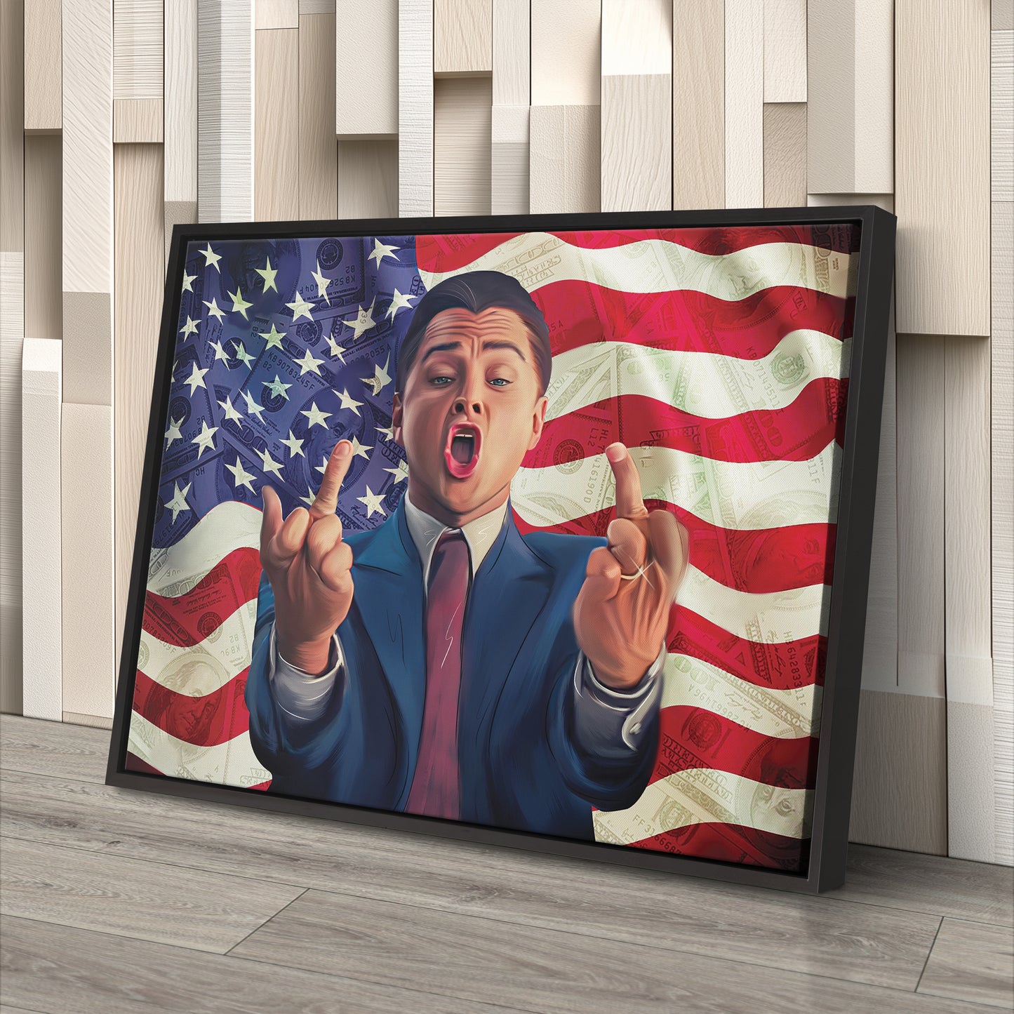 The Wolf of Wall Street Middle Finger Canvas Print | Bold Movie Wall Art