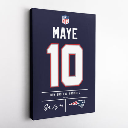 Drake Maye New England Patriots Jersey Canvas Wall Art