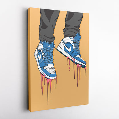Air Jordan 1 Mid Blue White Canvas Print | Sneakerhead Wall Art