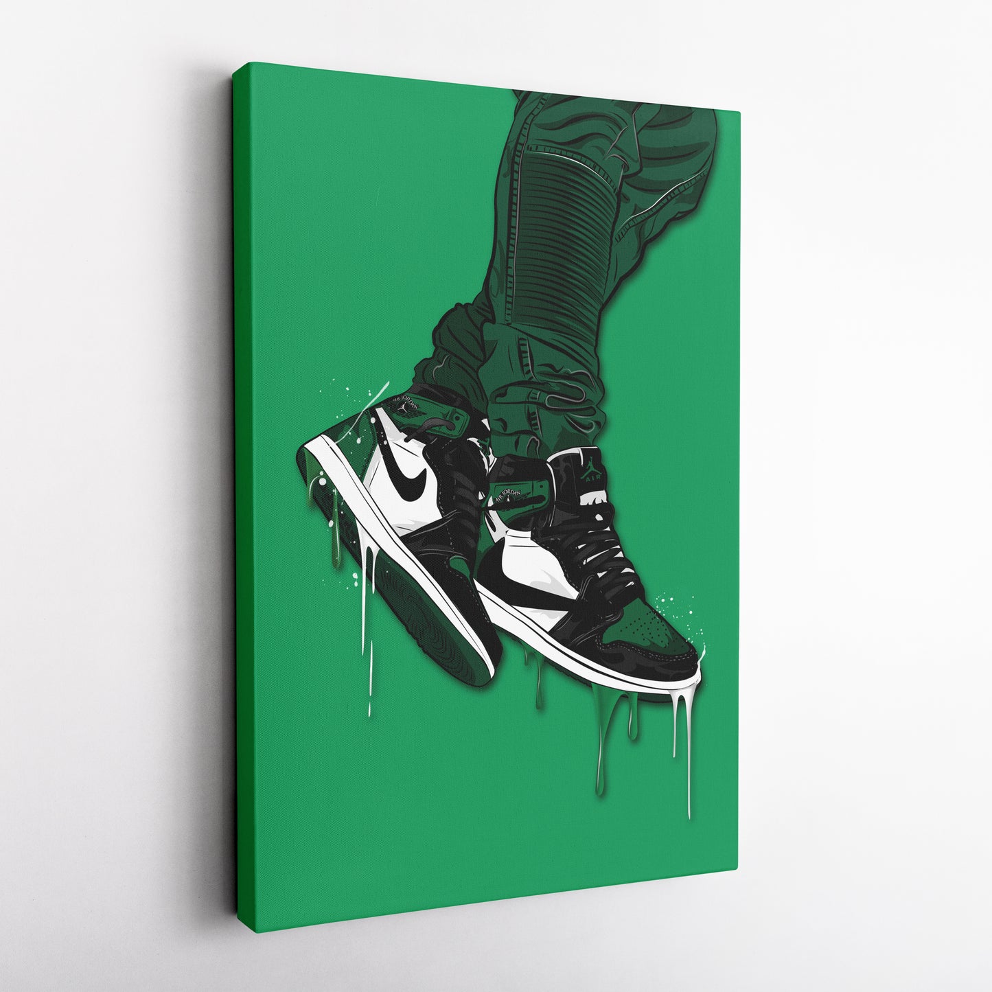 Air Jordan 1 Mid Green White Black Canvas Print | Sneakerhead Wall Art