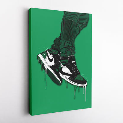 Air Jordan 1 Mid Green White Black Canvas Print | Sneakerhead Wall Art