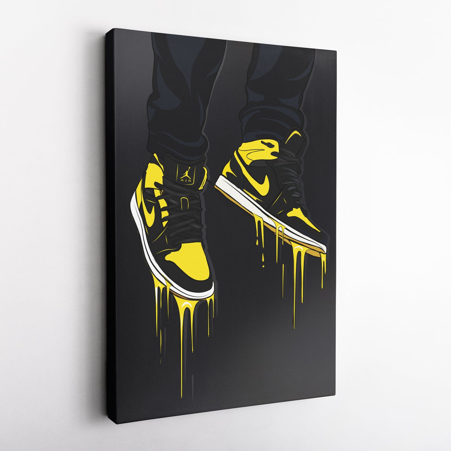 Air Jordan 1 Mid Black Yellow Poster Canvas Print | Sneakerhead Wall Art