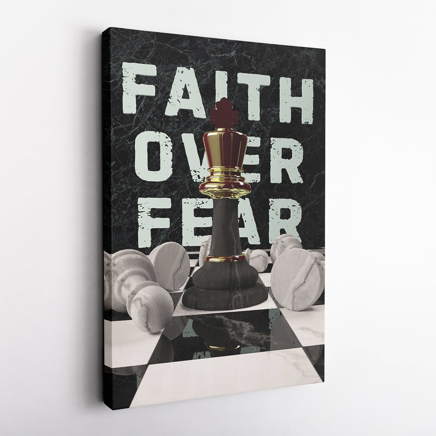 Faith Over Fear Chess Canvas Print | Inspirational Strategy Wall Art