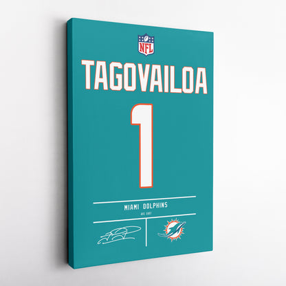 Tua Tagovailoa Dolphins Jersey Canvas Print | Wall Art Decor