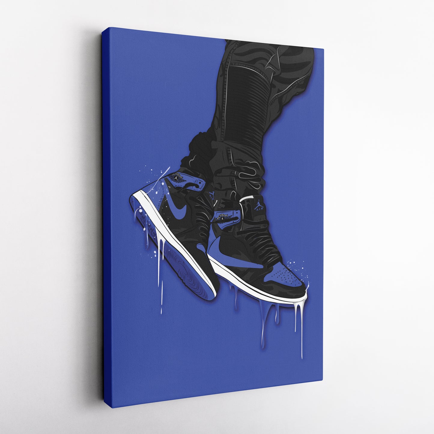 Air Jordan 1 Mid Blue Black Canvas Print | Sneakerhead Wall Art