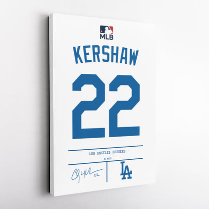 Clayton Kershaw Los Angeles Dodgers Jersey Canvas Wall Art