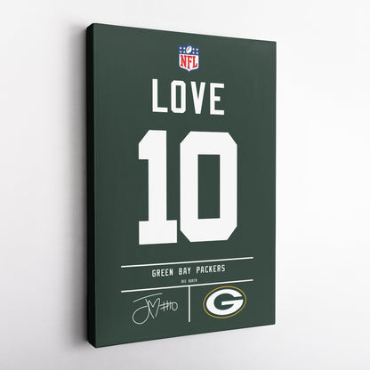 Jordan Love Packers Jersey Canvas Print | Wall Art Decor