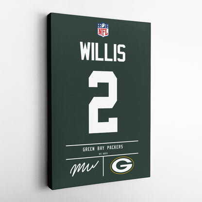 Malik Willis Green Bay Packers Jersey Canvas Wall Art