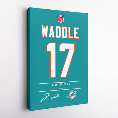 Jaylen Waddle Dolphins Jersey Canvas Print | Wall Art Decor