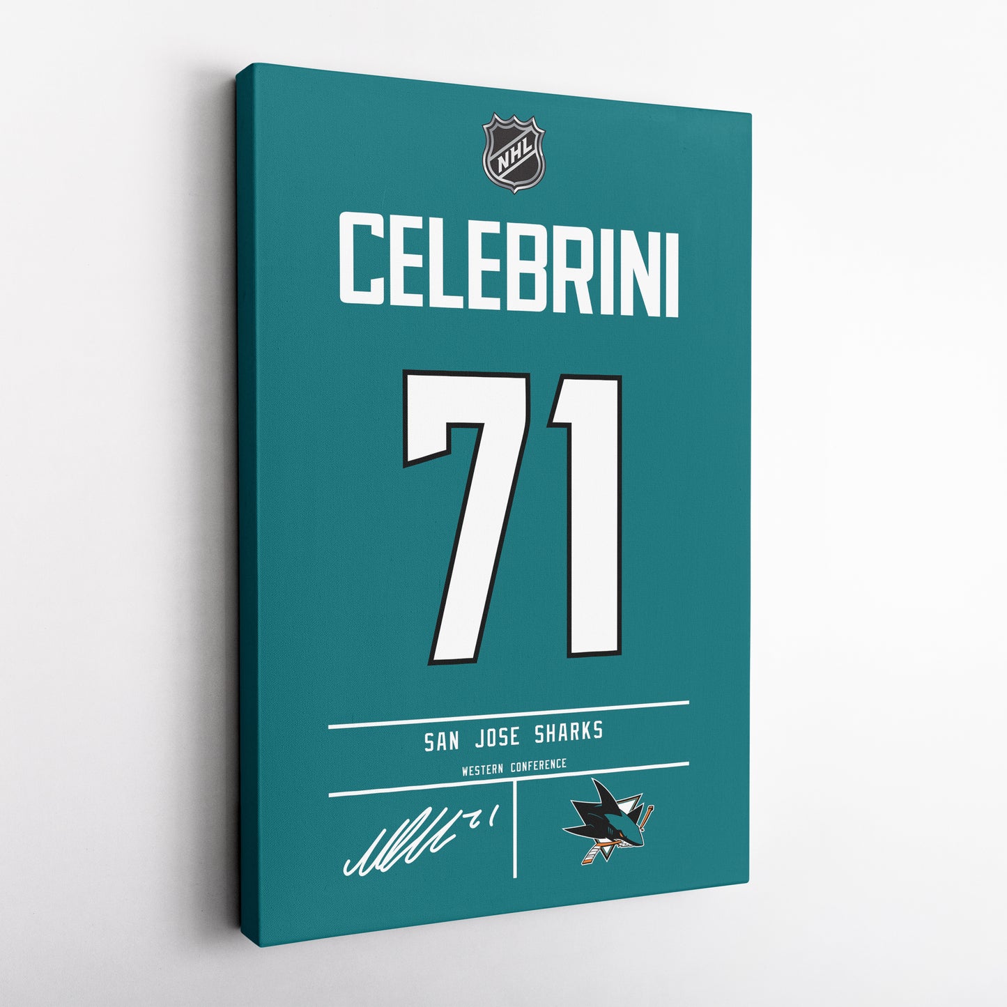 Macklin Celebrini Sharks Jersey Canvas Print | Wall Art Decor