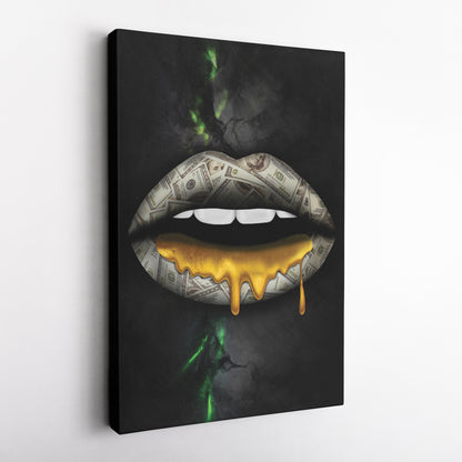 Gold Lips Dollar Canvas Print | Luxury Wall Art Decor