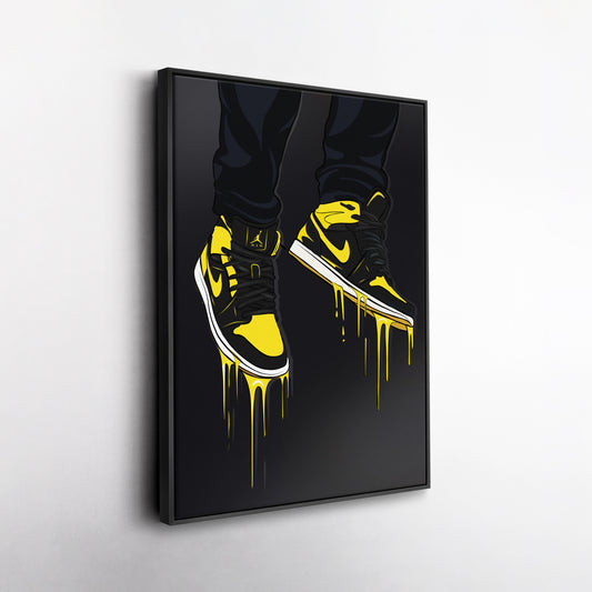 Air Jordan 1 Mid Black Yellow Poster Canvas Print | Sneakerhead Wall Art