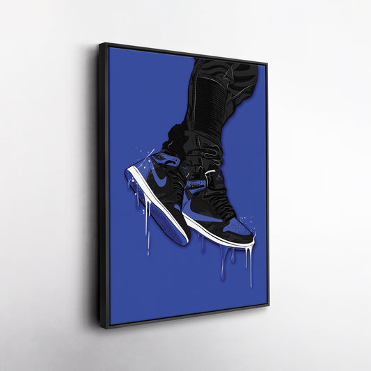 Air Jordan 1 Mid Blue Black Canvas Print | Sneakerhead Wall Art
