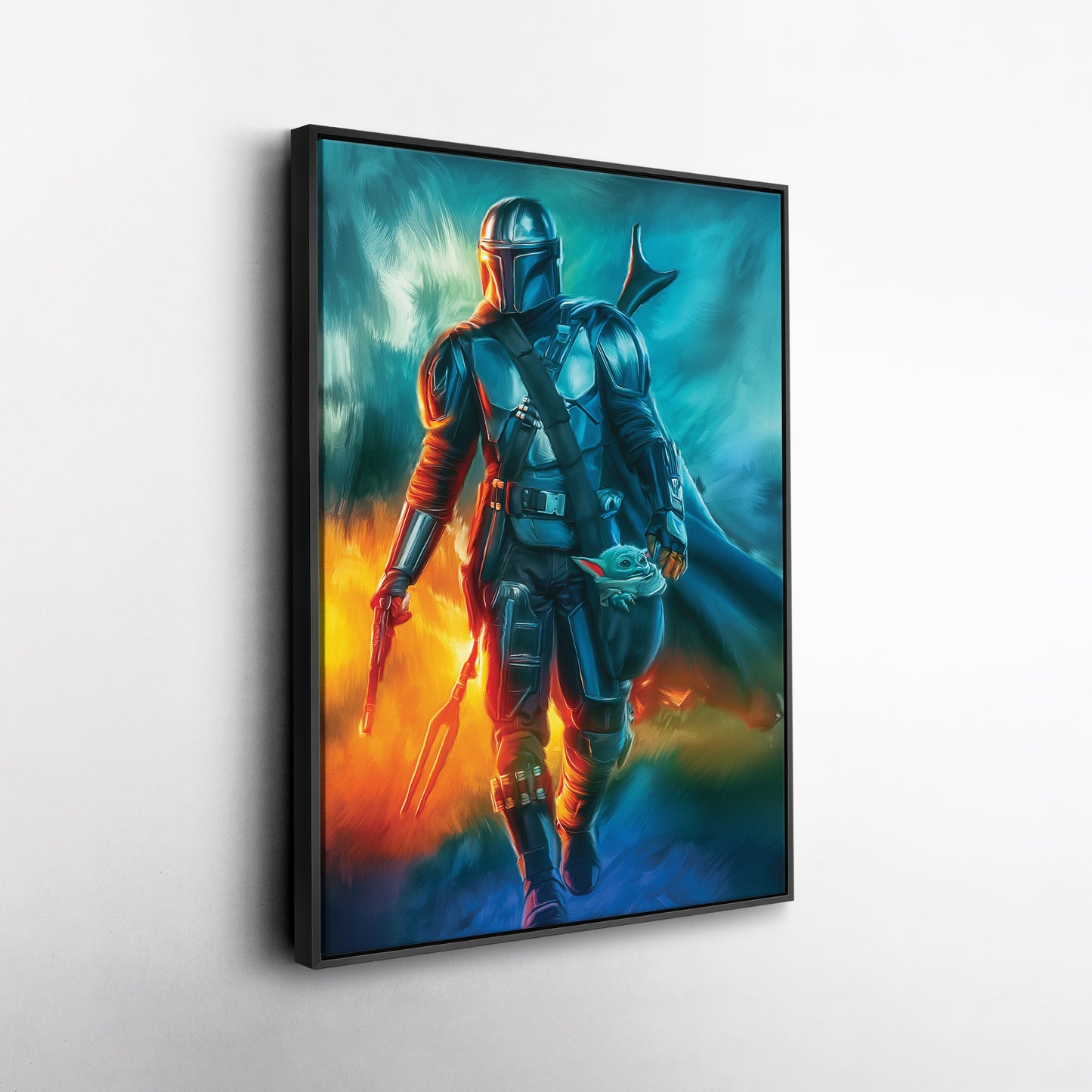 Grogu & The Mandalorian Canvas Print | Star Wars Bounty Hunter & The Child Wall Art