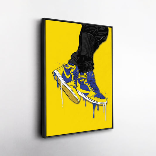 Air Jordan 1 Mid Blue Yellow Canvas Print | Sneakerhead Wall Art