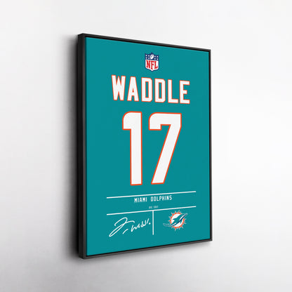 Jaylen Waddle Dolphins Jersey Canvas Print | Wall Art Decor