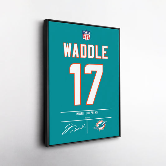 Jaylen Waddle Dolphins Jersey Canvas Print | Wall Art Decor