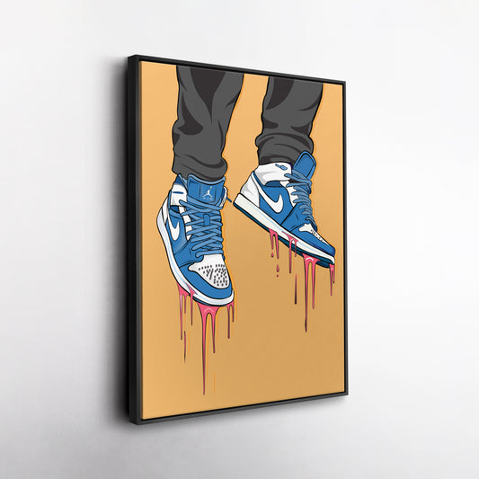 Air Jordan 1 Mid Blue White Canvas Print | Sneakerhead Wall Art