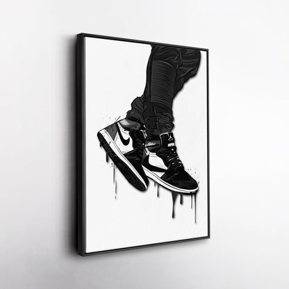 Air Jordan 1 Mid Black White Canvas Print | Sneakerhead Wall Art