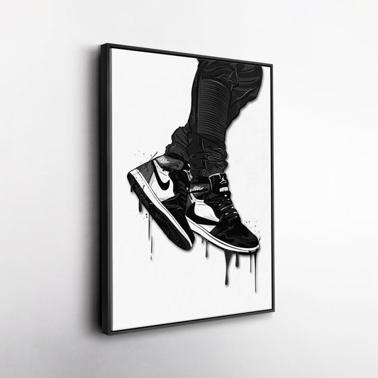 Air Jordan 1 Mid Black White Canvas Print | Sneakerhead Wall Art