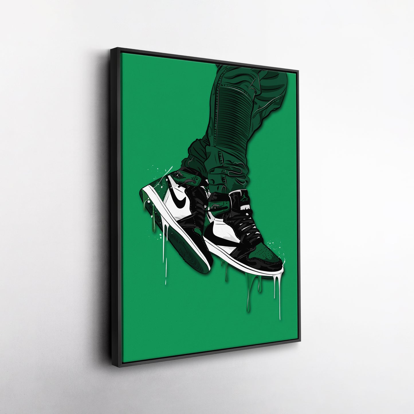 Air Jordan 1 Mid Green White Black Canvas Print | Sneakerhead Wall Art